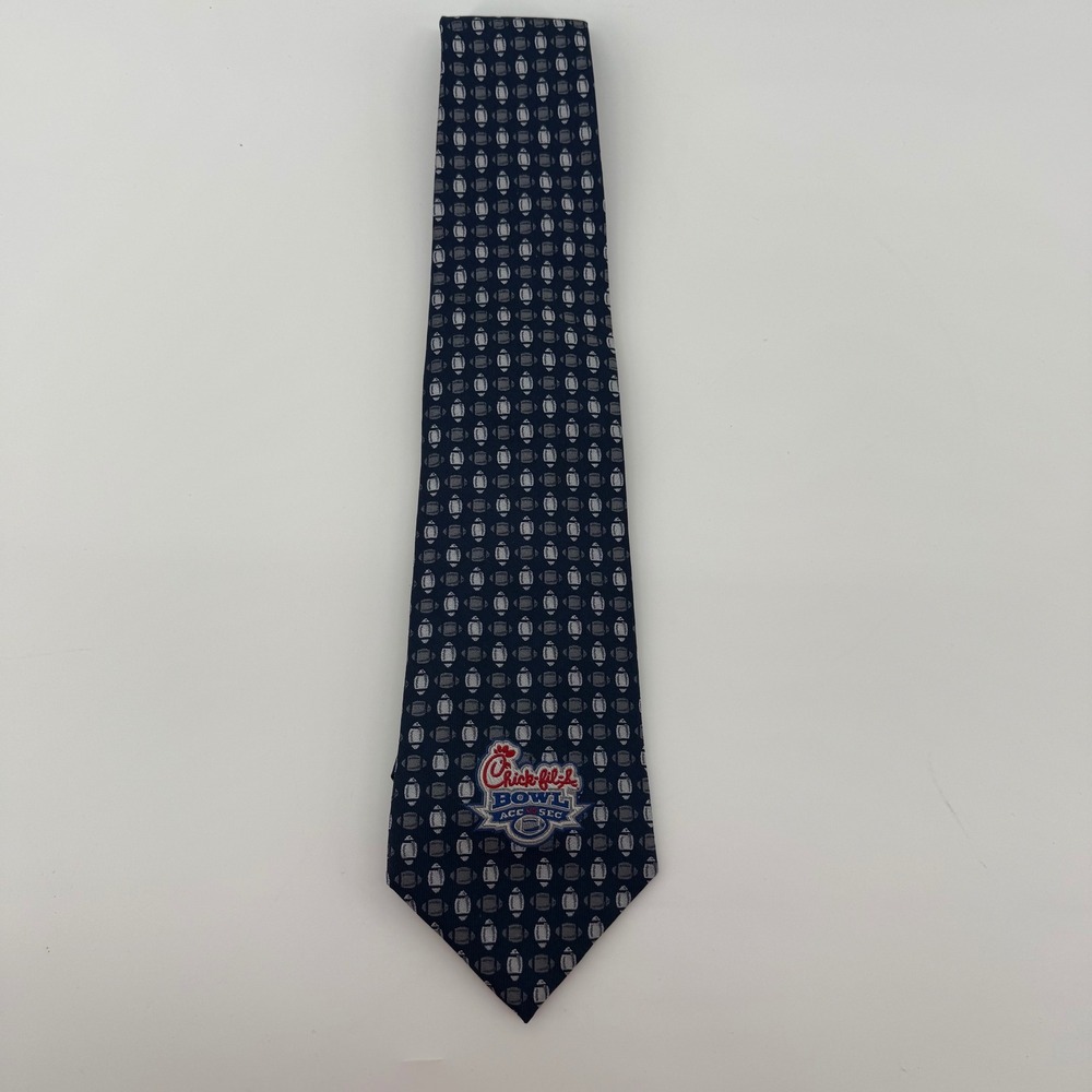 Chick-fil-A Bowl ACC vs SEC Mens Silk Tie Navy Blue Football Pattern